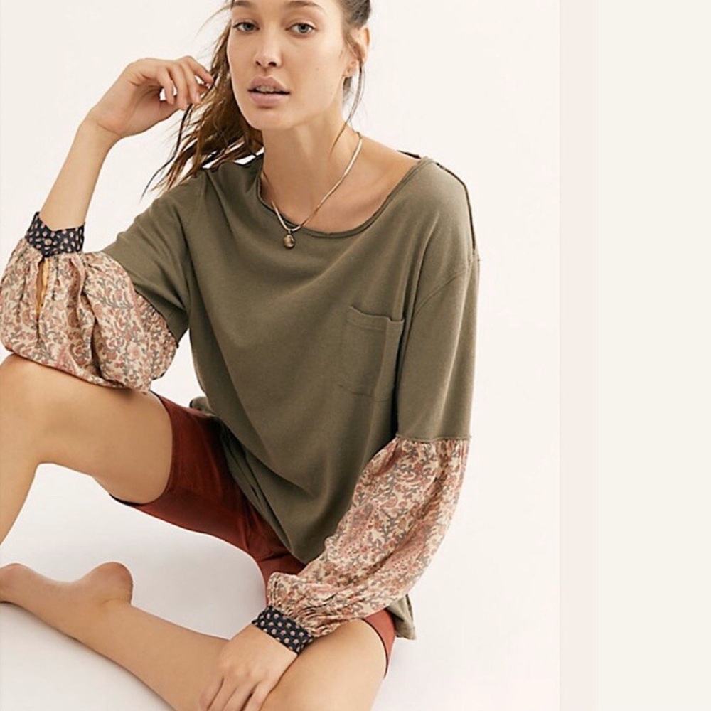 Free People Jade Long Sleeve Contrast Sleeve Top XS